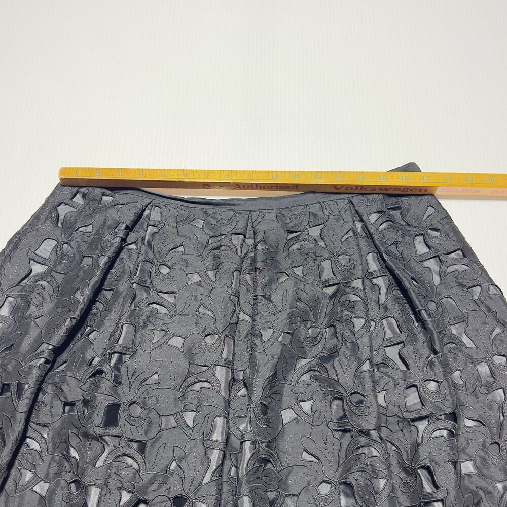 Talbots Pleated 100% Silk Midi Skirt Size 16 Black Eyelet Lace Overlay A Line - Picture 6 of 8